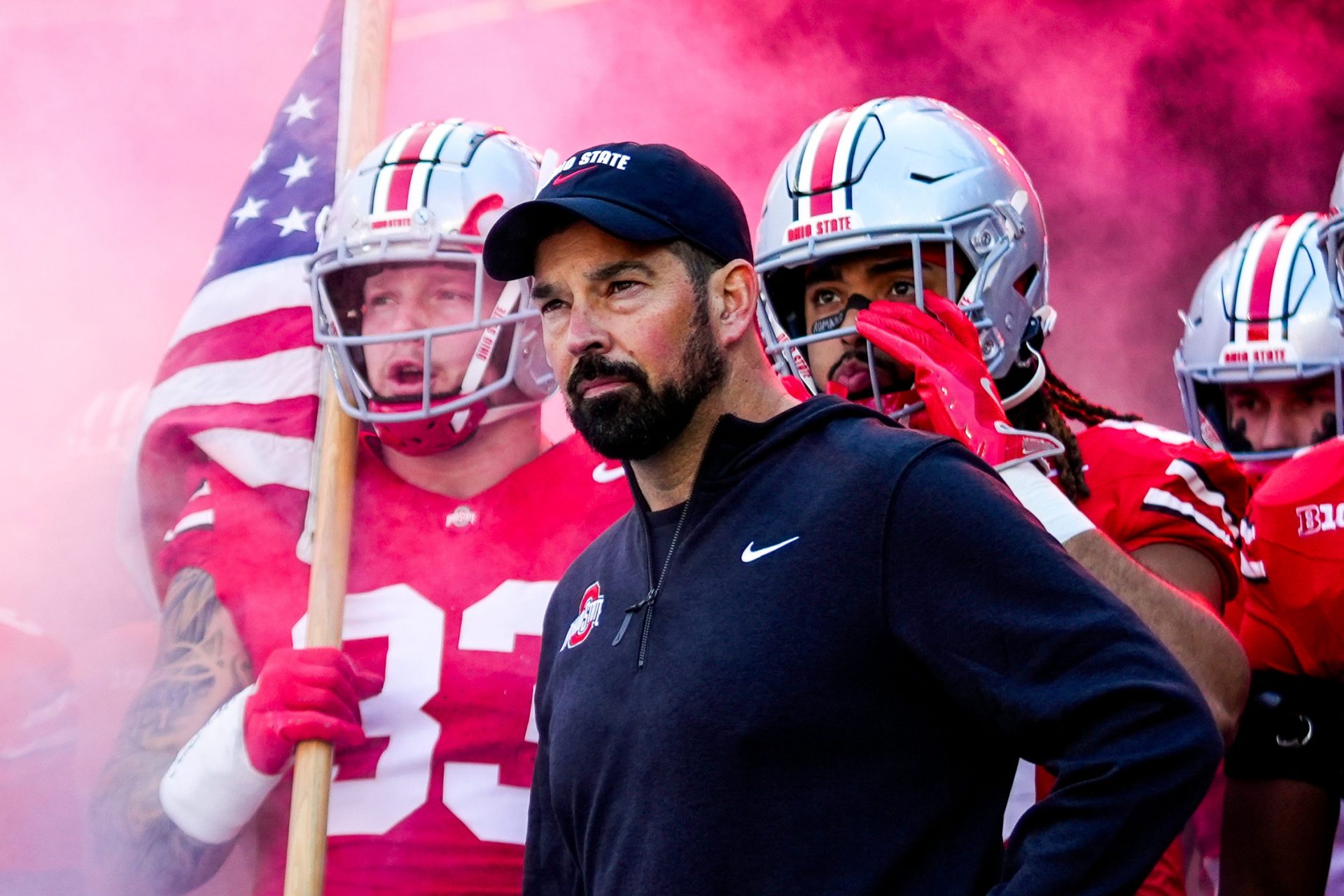 Ohio State Buckeyes head coach Ryan Day waits to take the field before the game against the Purdue Boilermakers at Ohio Stadium.