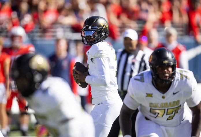 Colorado Buffalos quarterback Shedeur Sanders (2) against the Arizona Wildcats at Arizona Stadium.