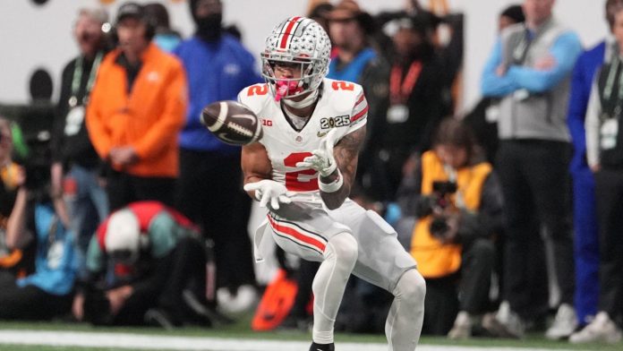 Ohio State Buckeyes wide receiver Emeka Egbuka broke a program record in the College Football Playoff National Championship game.