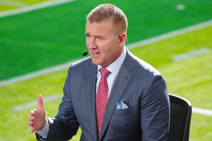 Kirk Herbstreit on the ESPN Gameday set at Rose Bowl Stadium.