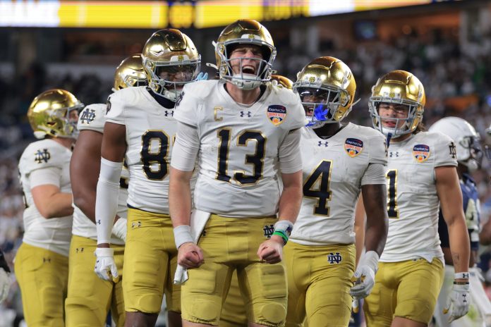 Notre Dame quarterback Riley Leonard has exemplified toughness all season – Ohio State head coach Ryan Day has noticed, letting his respect for Leonard be known.