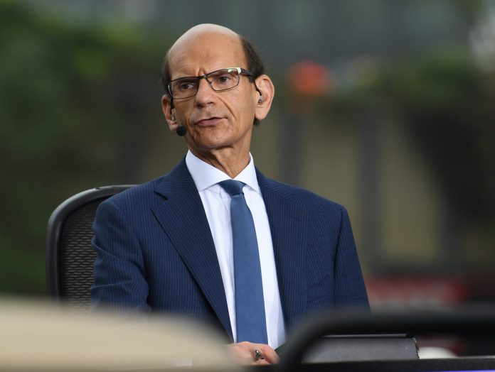 Paul Finebaum, radio and ESPN television personality, gets ready to speak on television near activities outside the Superdome, before of the College Football Playoff National Championship game in New Orleans Monday, January 13, 2020. Pregame Fans Clemson Lsu Football Cfp National Championship New Orleans