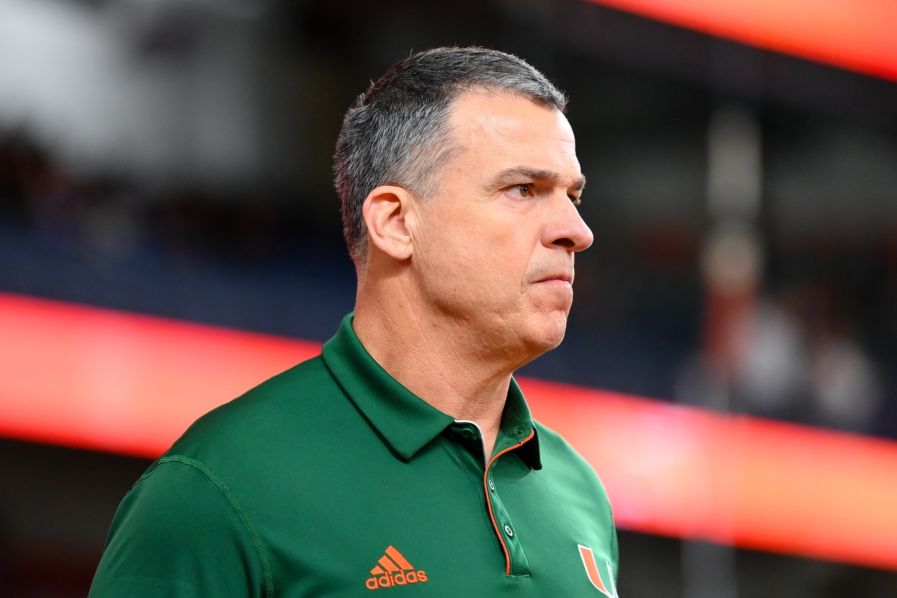 Miami Hurricanes head coach Mario Cristobal looks on prior to the game against the Syracuse Orange at the JMA Wireless Dome.