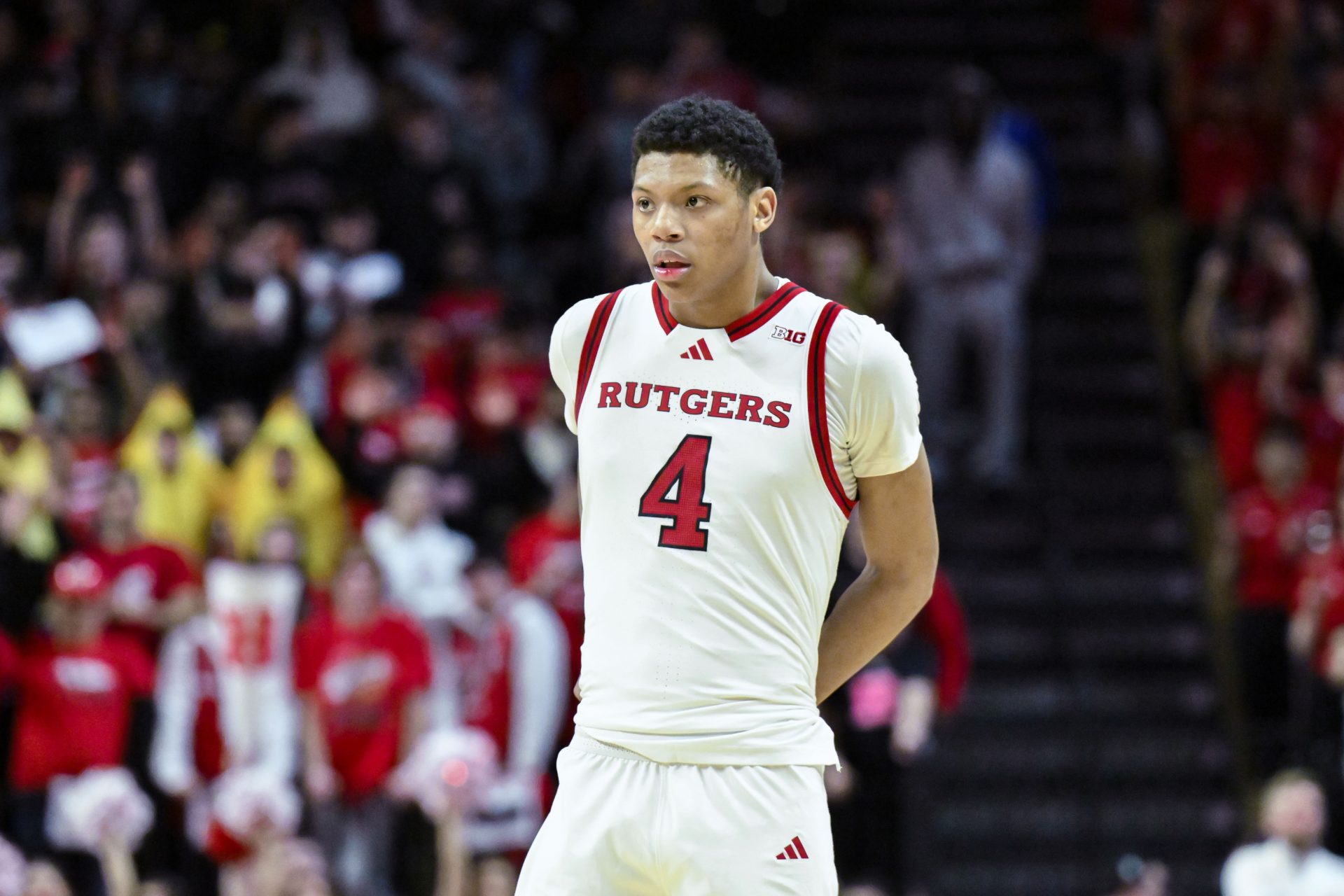 Rutgers Scarlet Knights guard Ace Bailey (4) during the second half against the USC Trojans at Jersey Mike's Arena.