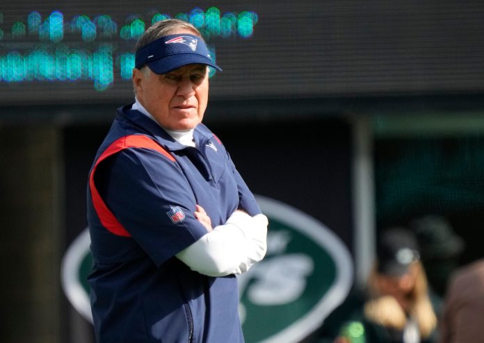 New England Patriots head coach Bill Belichick before the game against the New York Jets at MetLife Stadium.