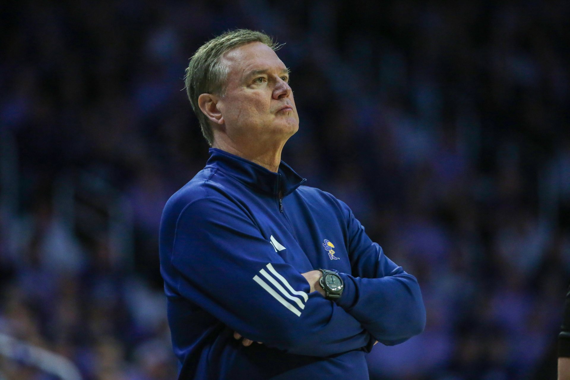 Kansas Jayhawks head coach Bill Self watches his team during the second half against the Kansas State Wildcats at Bramlage Coliseum.