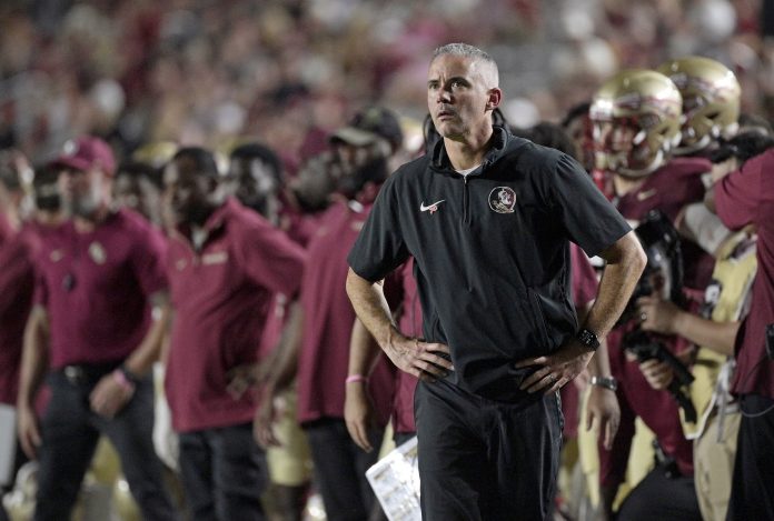 Florida State Seminoles head coach Mike Norvell during the second half against the Clemson Tigers at Doak S. Campbell Stadium.