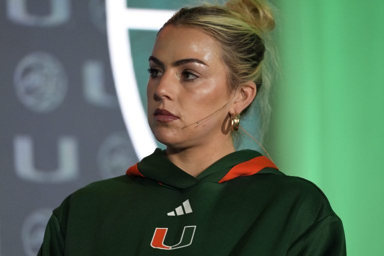 Miami player Haley Cavinder during ACC Media Days at The Hilton Charlotte Uptown.