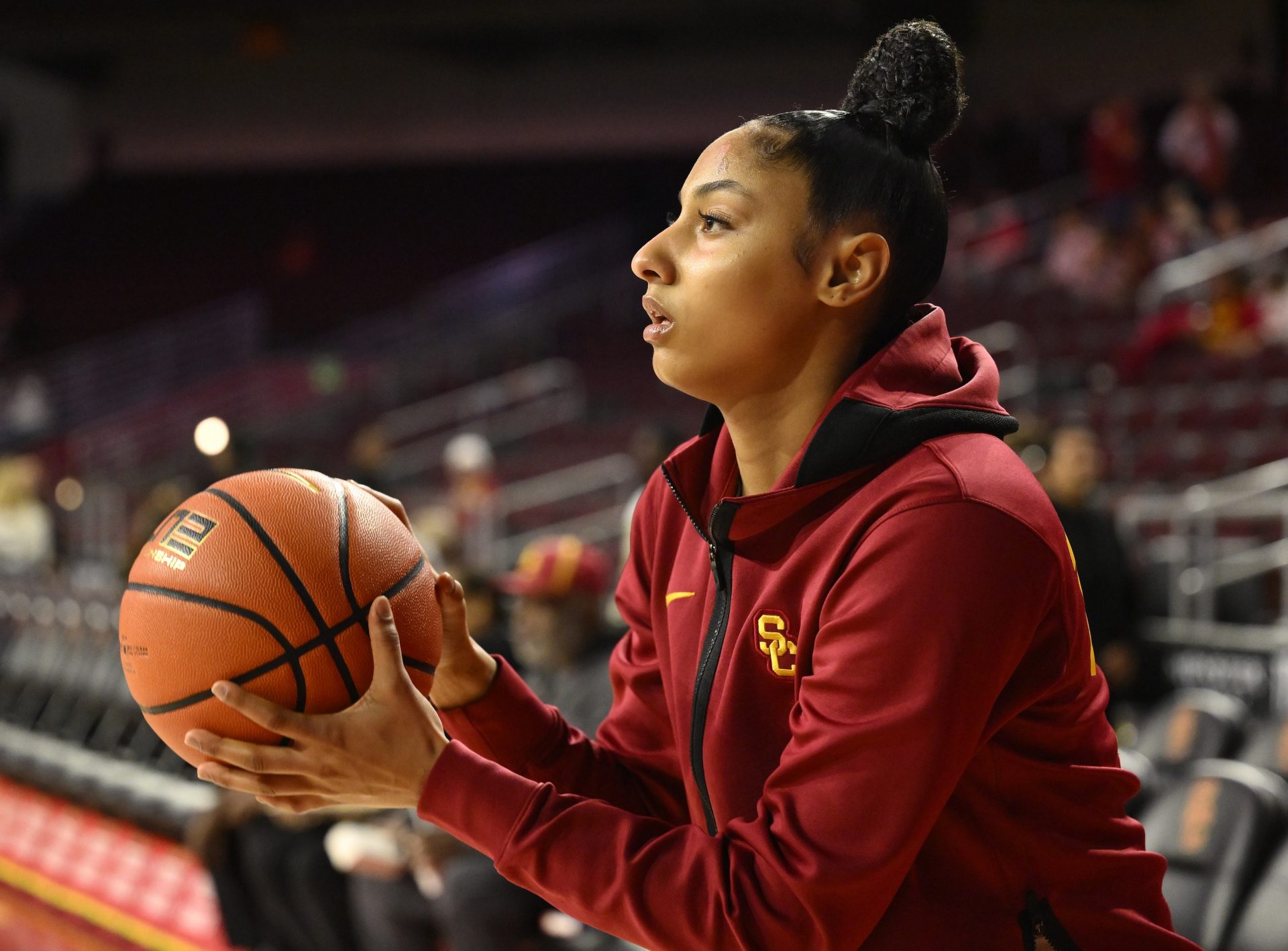 USC Trojans guard JuJu Watkins during pregame warmups before playing the Ohio State Buckeyes at Galen Center.