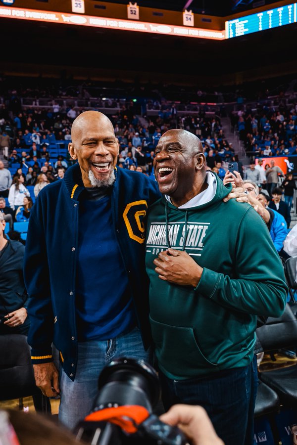 Magic Johnson and Kareem Abdul-Jabbar were back together again in LA, sharing a special moment between their alma maters at the Pauley.