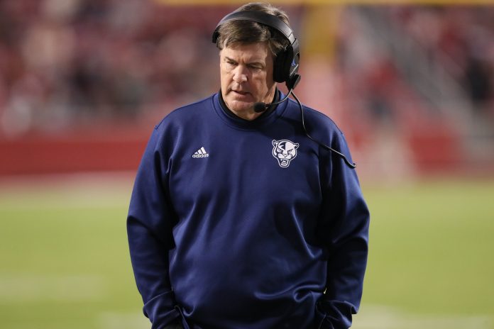 FIU Panthers head coach Mike MacIntyre during the second half against the Arkansas Razorbacks at Donald W. Reynolds Razorback Stadium. Arkansas won 44-20.