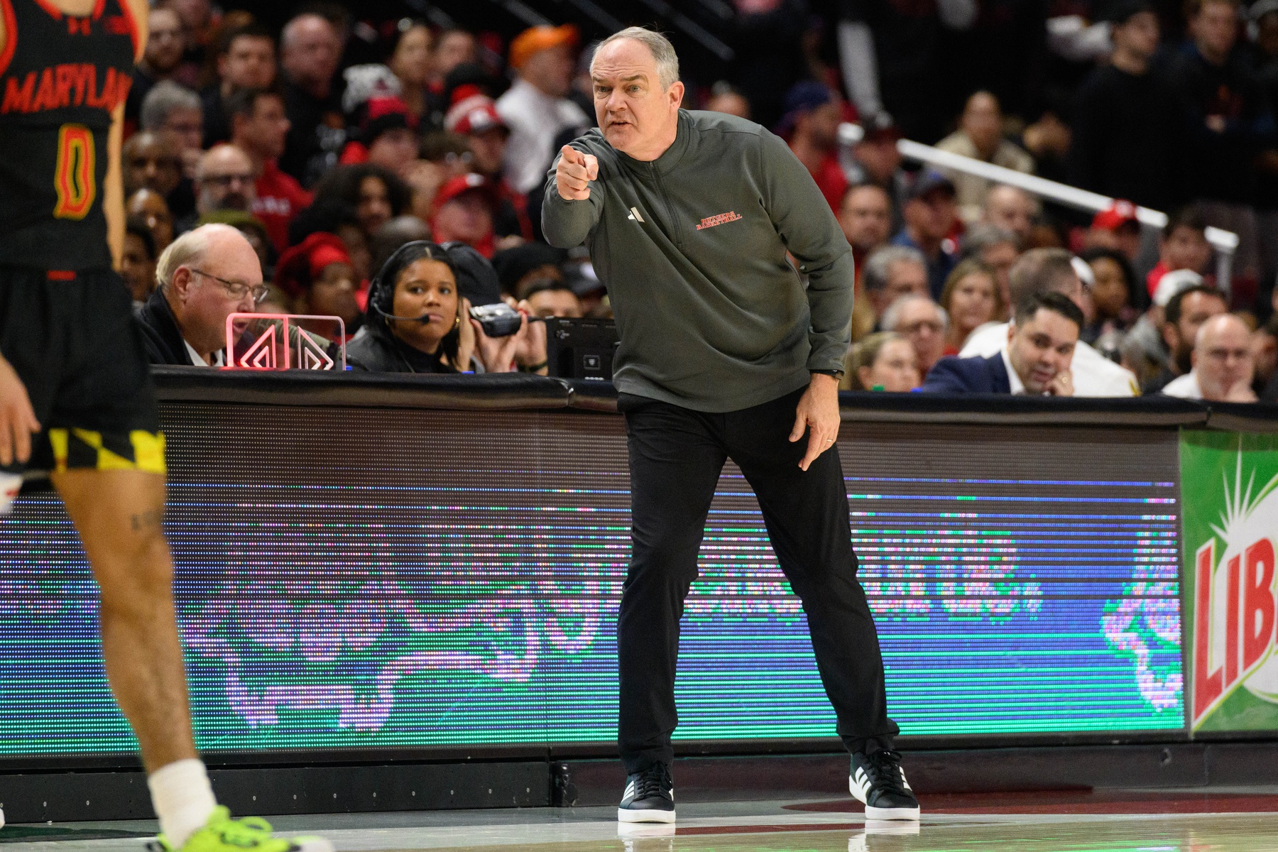 Rutgers Scarlet Knights head coach Steve Pikiell looks on during the second half against the Maryland Terrapins at Xfinity Center.