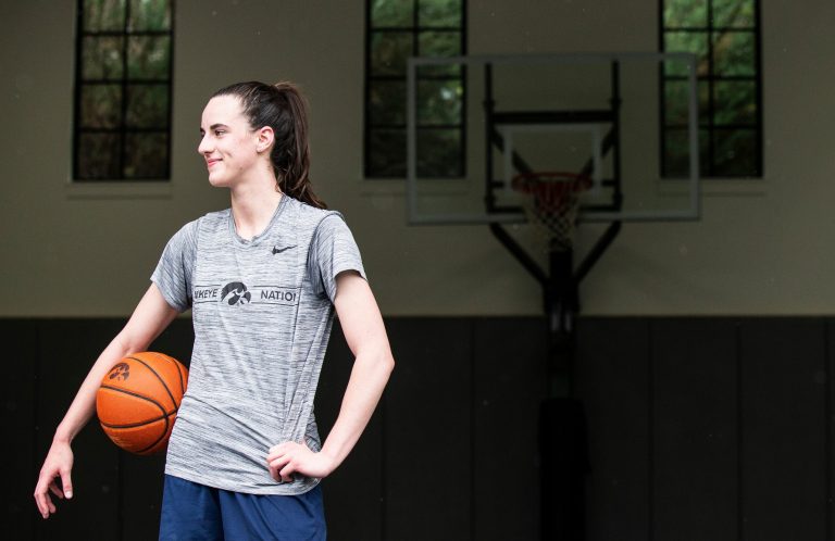 Iowa guard Caitlin Clark poses for a photo after a workout at a family friend's residence Tuesday, May 24, 2022 in West Des Moines.