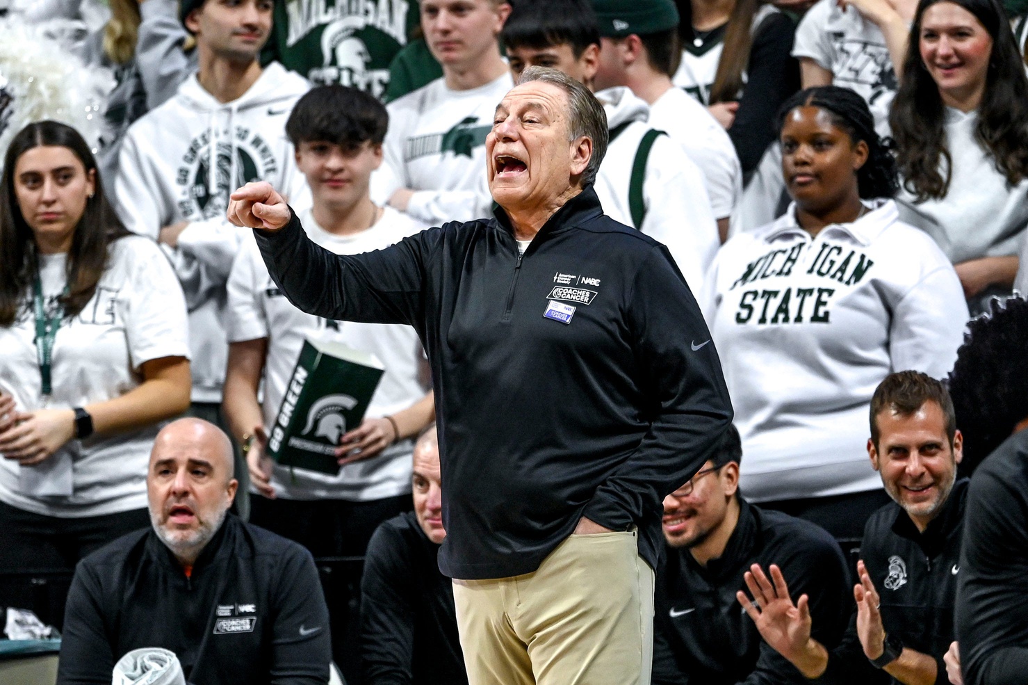 Michigan State's head coach Tom Izzo calls out to players during the game against Minnesota on Tuesday, Jan. 28, 2025, at the Breslin Center in East Lansing.