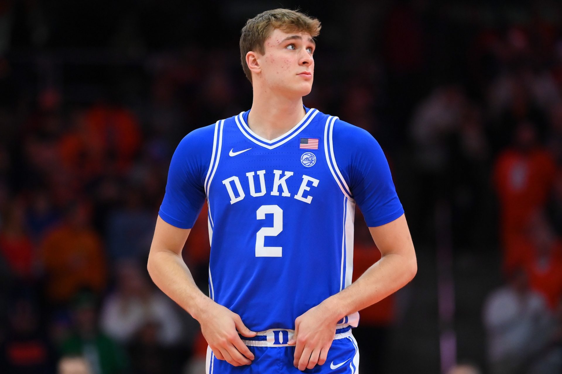 uke Blue Devils guard Cooper Flagg (2) looks on prior to the game against the Syracuse Orange at the JMA Wireless Dome.