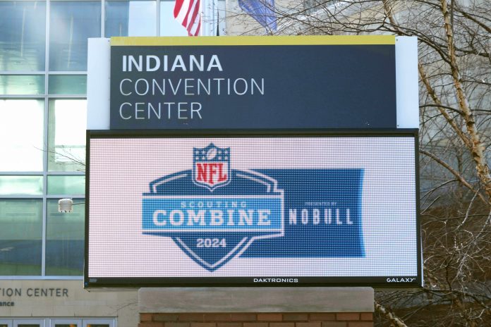 The marquee sign at the Indiana Convention Center, the site of the 2024 NFL Scouting Combine.