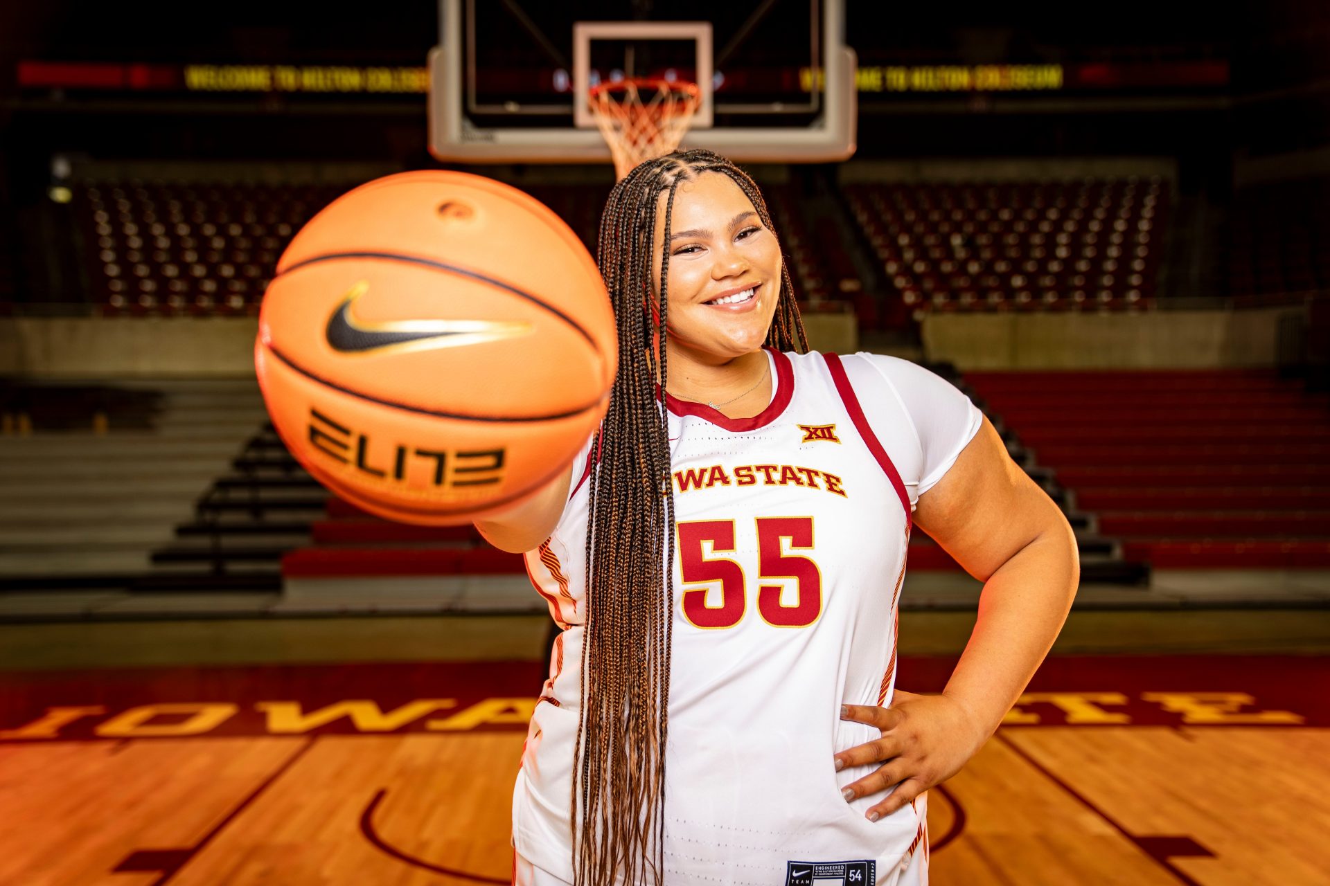Audi Crooks stands for a photo during Iowa State women’s basketball media day Oct. 8 at Hilton Coliseum in Ames.