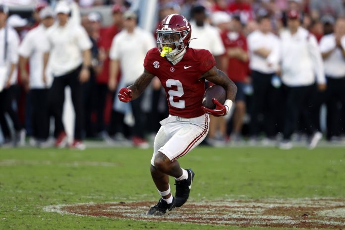 Alabama Crimson Tide wide receiver Ryan Williams (2) carries the ball after a reception against the Missouri Tigers during the second half at Bryant-Denny Stadium.