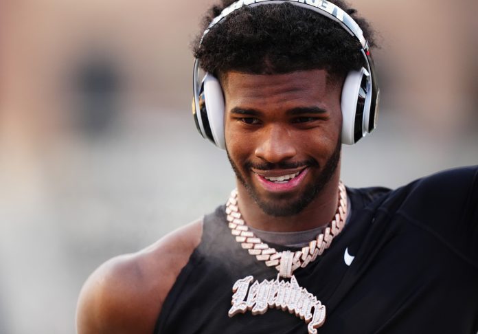 Colorado Buffaloes quarterback Shedeur Sanders (2) before the game against the Oklahoma State Cowboys at Folsom Field.