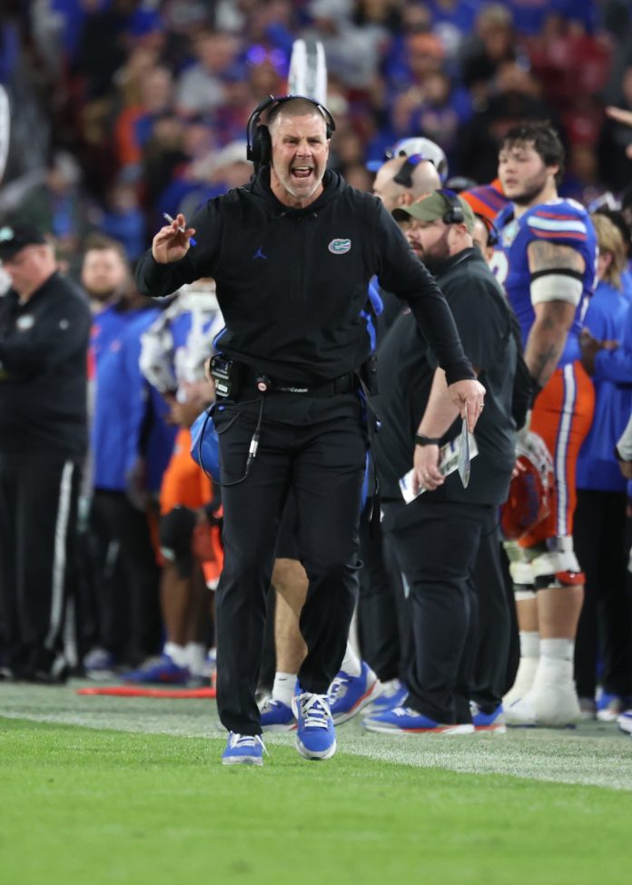 Florida Gators head coach Billy Napier reacts against the Tulane Green Wave during the second half at Raymond James Stadium.