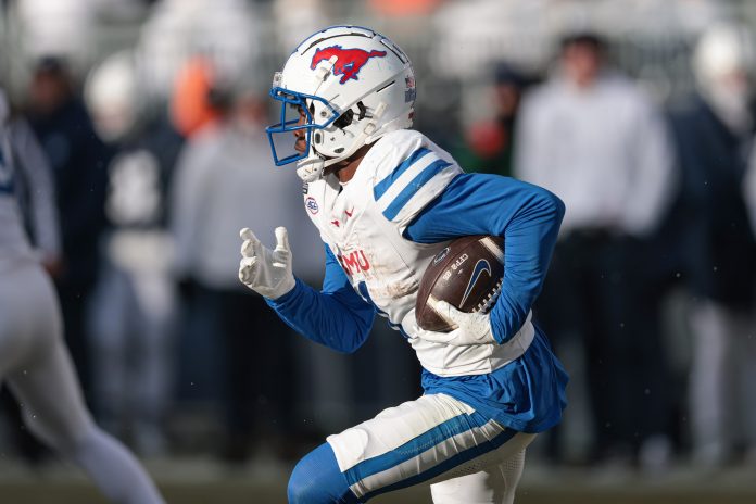 Southern Methodist Mustangs running back Brashard Smith (1) carries the ball during the second half against the Penn State Nittany Lions at Beaver Stadium.