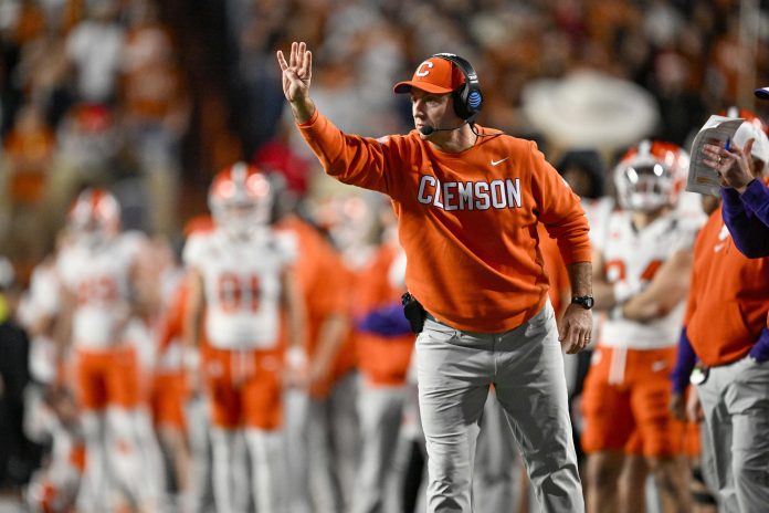 Clemson Tigers head coach Dabo Swinney during the game between the Texas Longhorns and the Clemson Tigers in the CFP National Playoff First Round at Darrell K Royal-Texas Memorial Stadium.