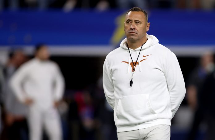 Texas Longhorns head coach Steve Sarkisian before the College Football Playoff semifinal against the Ohio State Buckeyes in the Cotton Bowl at AT&T Stadium.