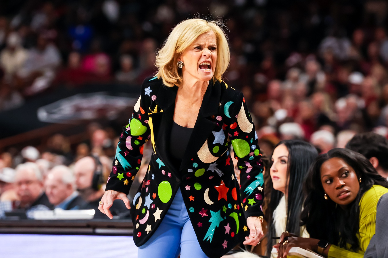 LSU Tigers coach Kim Mulkey's reaction goes viral, capturing the high emotions of college basketball. What were fans saying about this hilarious moment?