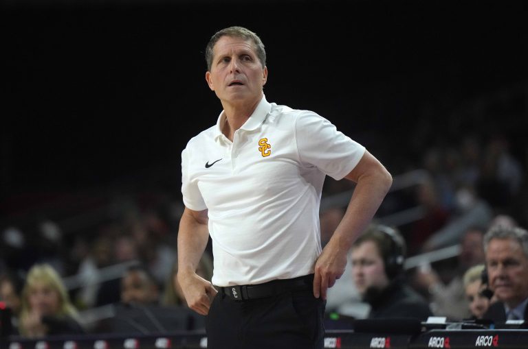 Southern California Trojans head coach Eric Musselman reacts during the game against the Penn State Nittany Lions at Galen Center.