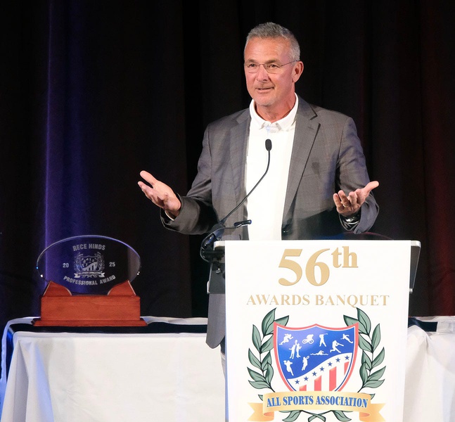 Urban Meyer was the keynote speaker of the 2025 All Sports Association Awards Banquet. Meyer coached 17 seasons as a head coach, and is most well-known for his tenures at both the University of Florida and Ohio State University, where he earned 3 national championship titles (UF: 2008, 2009, OSU: 2014).