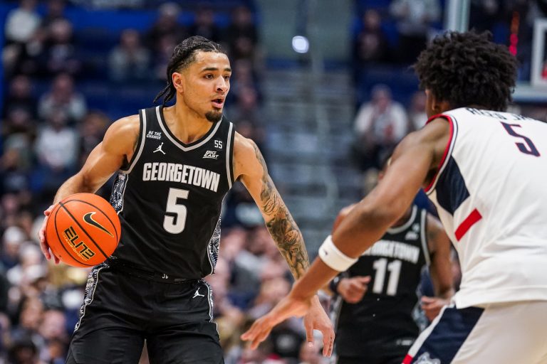What did UConn Huskies head coach Dan Hurley say after his team's victory over the Georgetown Wednesday. See his comments on Hoyas guard Micah Peavy!