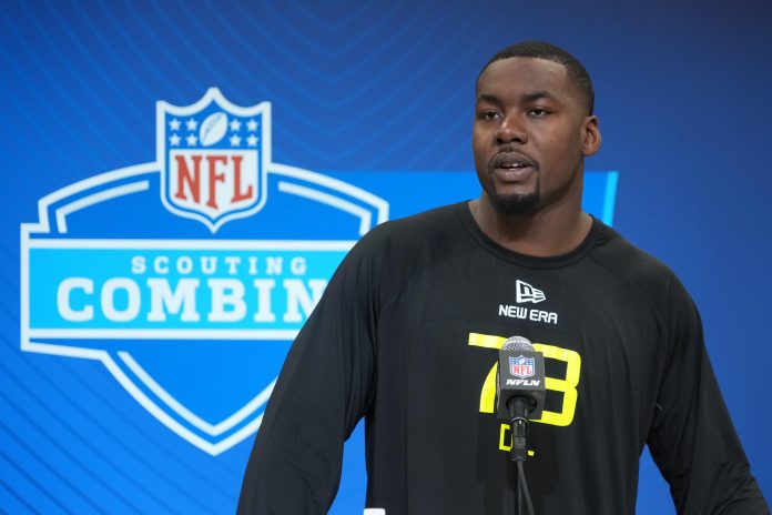 Georgia defensive lineman Mykel Williams (DL73) during the 2025 NFL Scouting Combine at the Indiana Convention Center.