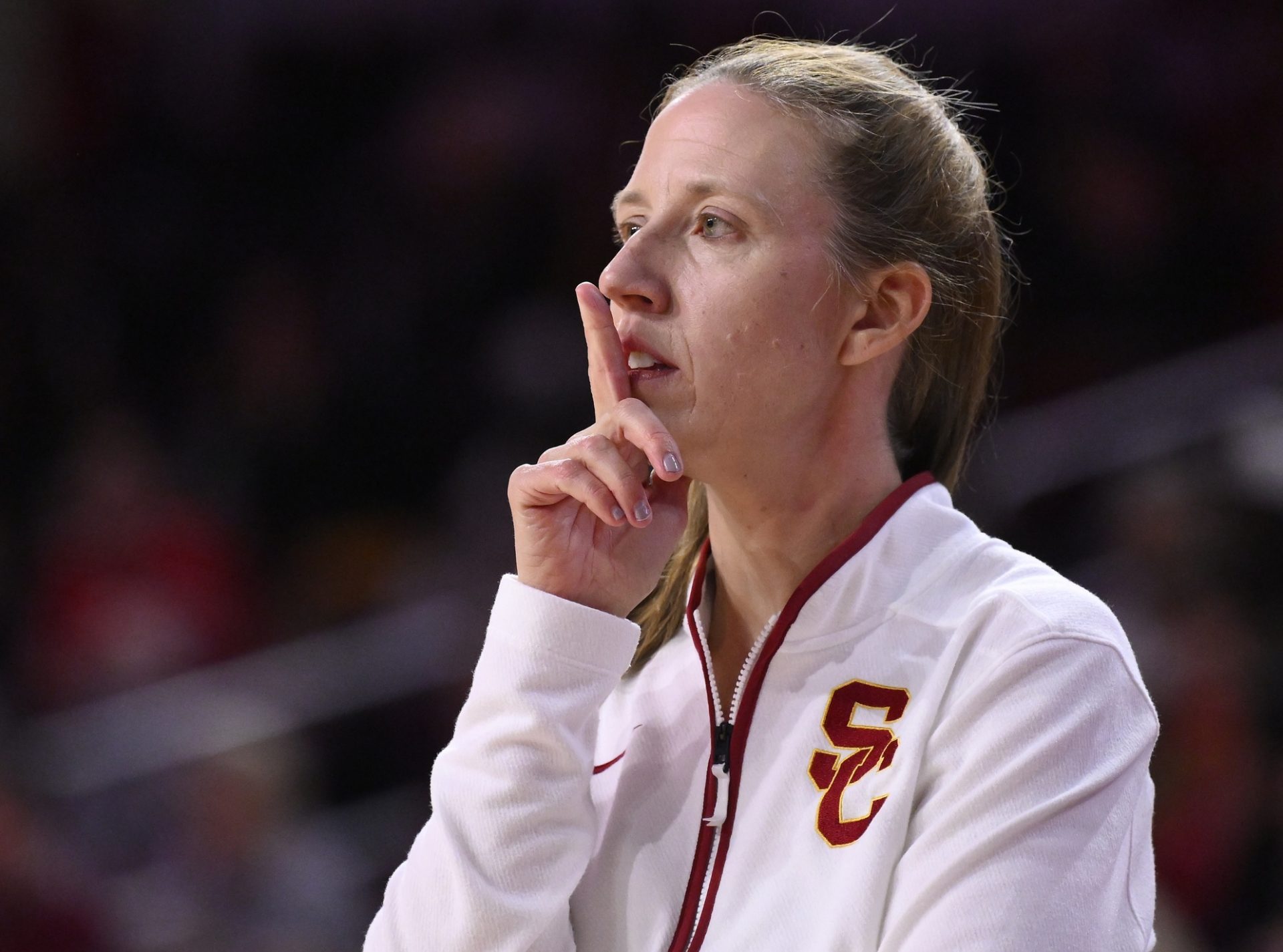 USC Trojans head coach Lindsay Gottlieb during the second quarter against the Ohio State Buckeyes at Galen Center.