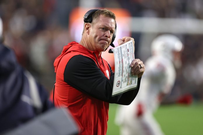 New Mexico Lobos head coach Bronco Mendenhall during the first quarter against the Auburn Tigers at Jordan-Hare Stadium.