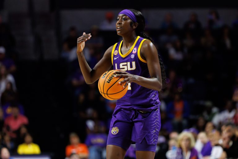 LSU Tigers guard Flau'Jae Johnson (4) gestures against the Florida Gators during the first half at Exactech Arena at the Stephen C. O'Connell Center.