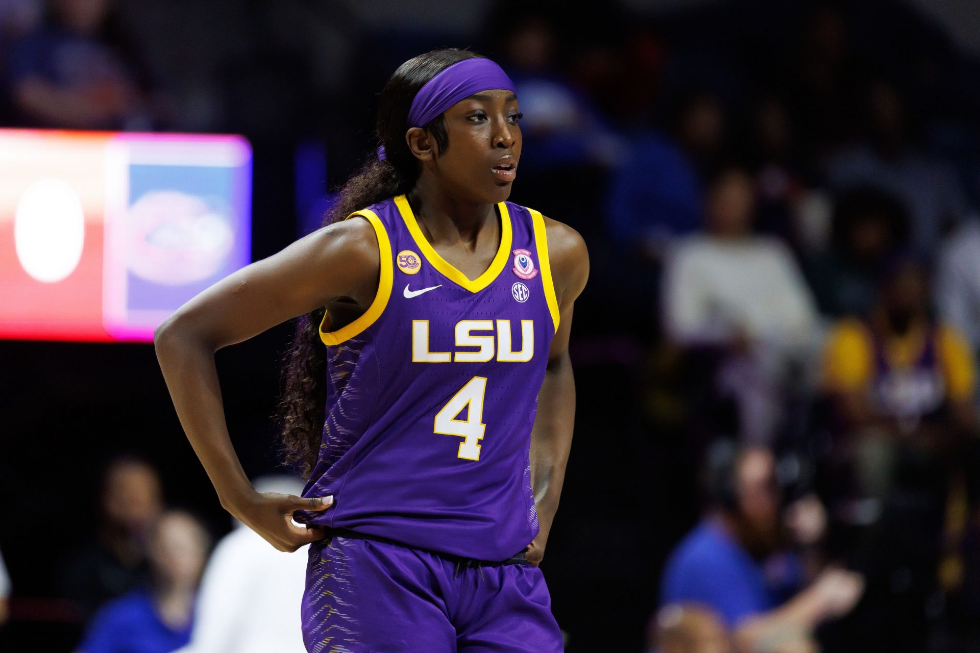 LSU Tigers guard Flau'Jae Johnson (4) looks on before a game against the Florida Gators at Exactech Arena at the Stephen C. O'Connell Center.