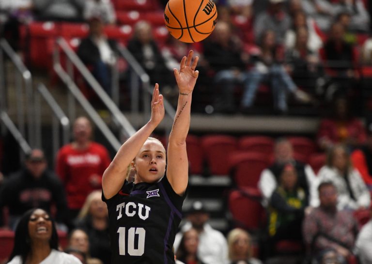 TCU's Hailey Van Lith shoots against Texas Tech in a Big 12 women's basketball game.