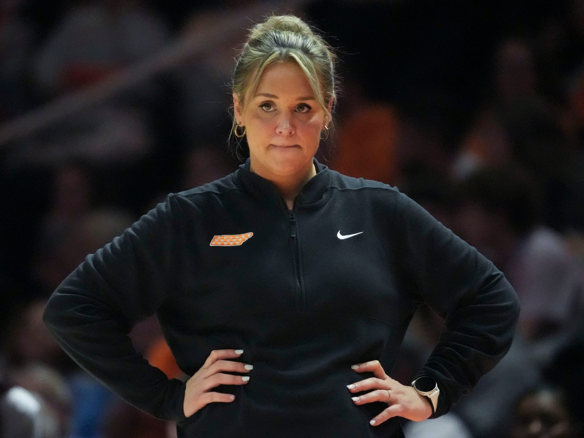 Tennessee basketball coach Kim Caldwell during the NCAA college basketball game against South Carolina.