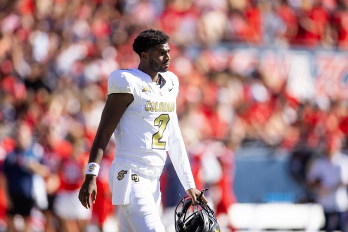 Colorado Buffalos quarterback Shedeur Sanders (2) against the Arizona Wildcats at Arizona Stadium.