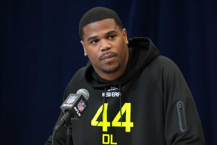 Penn State defensive lineman Abdul Carter (DL44) during the 2025 NFL Scouting Combine at the Indiana Convention Center.