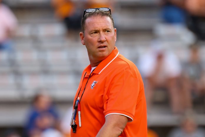 Bowling Green Falcons head coach Scot Loeffler looks on before a game against the Tennessee Volunteers at Neyland Stadium.