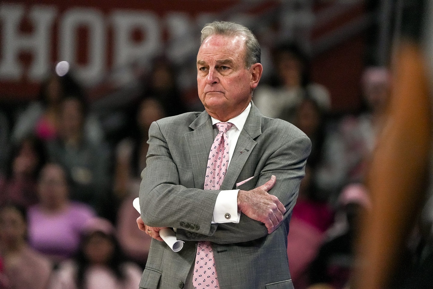 Texas Longhorns head coach Vic Schaefer walks the sideline during the game against LSU at the Moody Center.