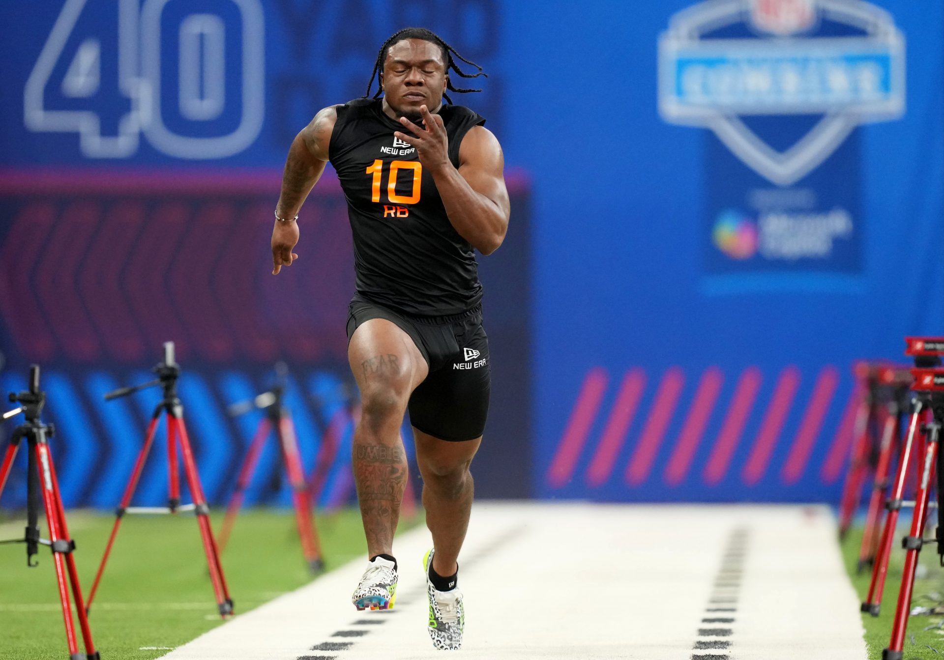 UCF running back R.J. Harvey (RB10) during the 2025 NFL Combine at Lucas Oil Stadium.