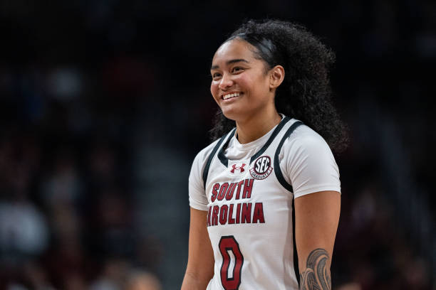 COLUMBIA, SOUTH CAROLINA - MARCH 02: Te-Hina Paopao #0 of the South Carolina Gamecocks plays against the Kentucky Wildcats during their game at Colonial Life Arena on March 02, 2025 in Columbia, South Carolina. (Photo by Jacob Kupferman/Getty Images)