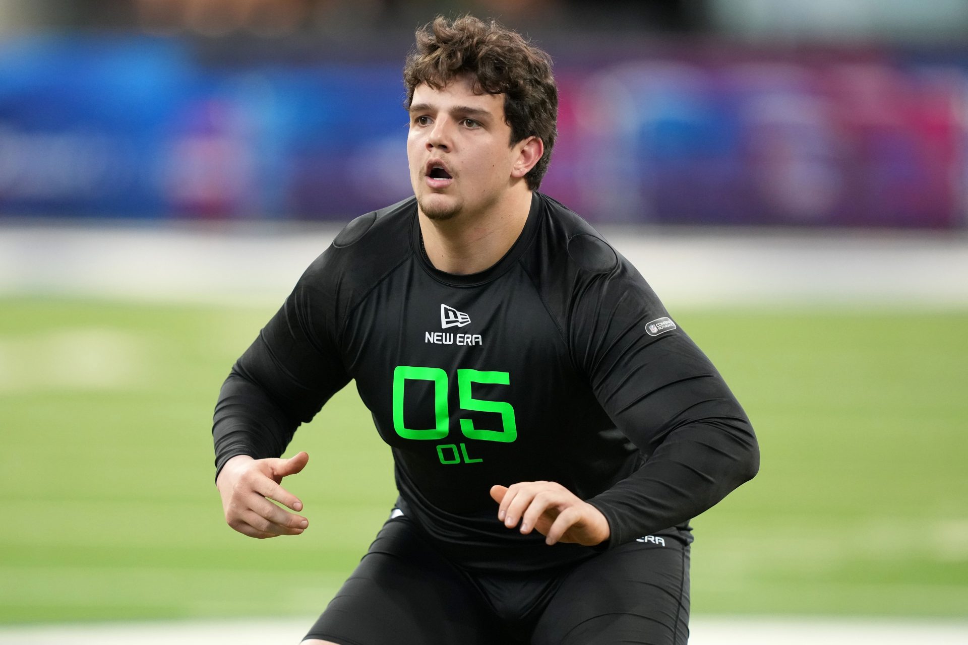 LSU offensive lineman Will Campbell (OL05) during the 2025 NFL Combine at Lucas Oil Stadium.