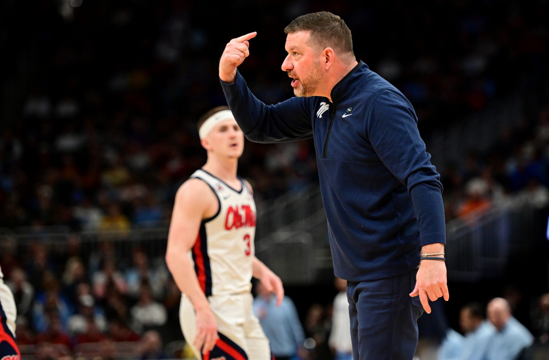 Mississippi Rebels head coach Chris Beard during the second half of a first round NCAA men’s tournament game against the North Carolina Tar Heels at Fiserv Forum.