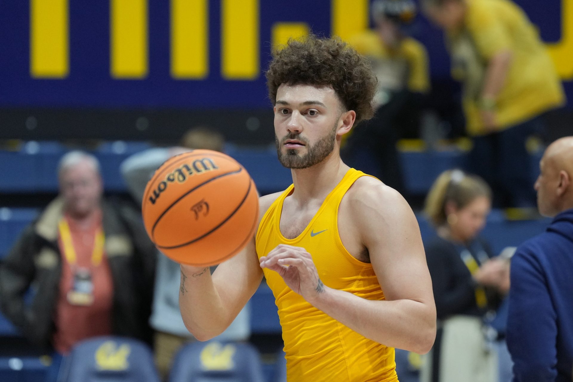 California Golden Bears guard Devin Askew (55) warms up before the game against the Arizona Wildcats at Haas Pavilion.