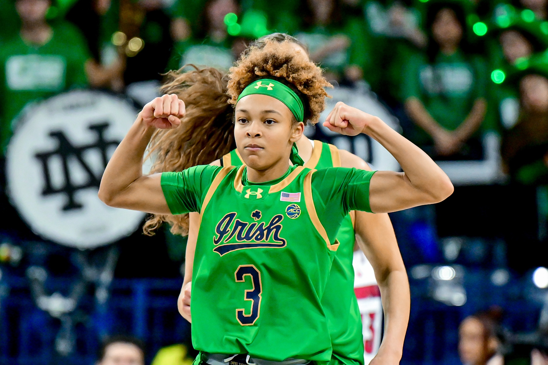 Notre Dame Fighting Irish guard Hannah Hidalgo (3) reacts in the first half against the Louisville Cardinals at the Purcell Pavilion.