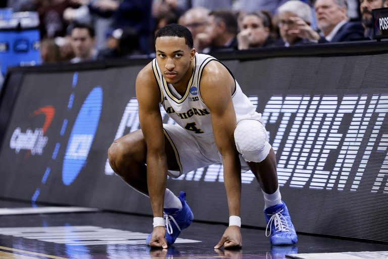Michigan Wolverines guard Nimari Burnett (4) waits to enter the game during the second half against the UC San Diego Tritons at Ball Arena.
