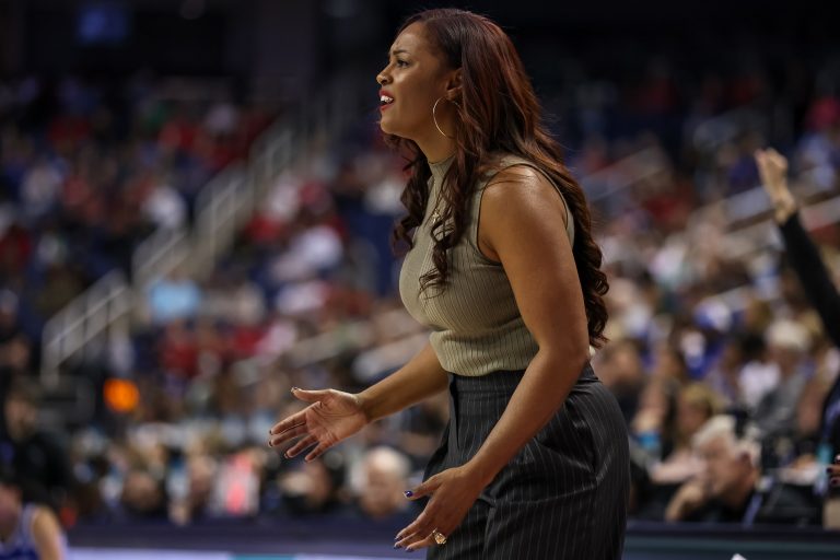 Notre Dame Fighting Irish head coach Niele Ivey reacts to a play during the second quarter against Duke Blue Devils at First Horizon Coliseum.